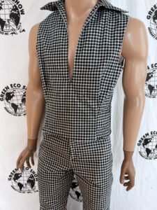 Mens Shirt pants set M-L  Black white check Bells