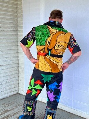 Quilt Cat Patchwork Jumpsuit  L By A Herman