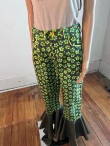 Piped Flowered Bell Bottoms Pants Flair 29" W