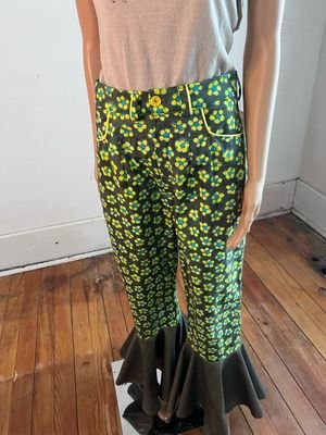 Piped Flowered Bell Bottoms Pants Flair 29" W