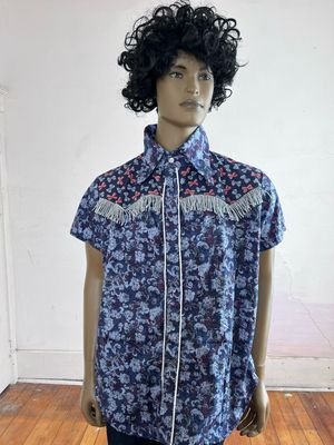 Blue Fringe Cowboy Shirt L