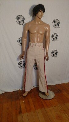 Fringed Cowboy Pants 32  Canvas Red & White