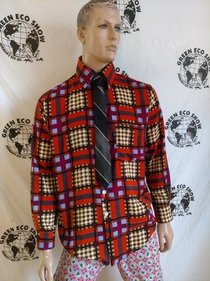 Mens Plaid Rayon Shirt L 