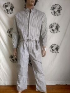 Denim Stripe Ticking Mens Jumpsuit L X 30 belted