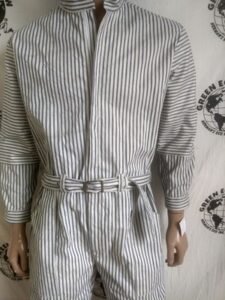 Denim Stripe Ticking Mens Jumpsuit L X 30 belted