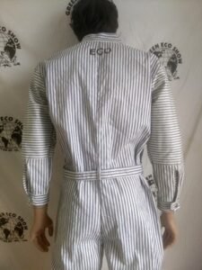 Denim Stripe Ticking Mens Jumpsuit L X 30 belted