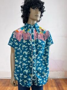 Mens Blue Cowboy Shirt L Fringe 