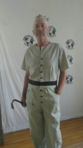 Mens Black Stripe Button up Jumpsuit L