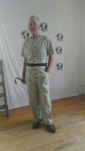 Mens Black Stripe Button up Jumpsuit L