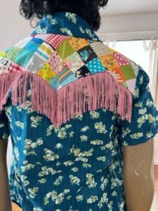Mens Blue Cowboy Shirt L Fringe 