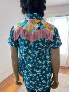 Mens Blue Cowboy Shirt L Fringe 