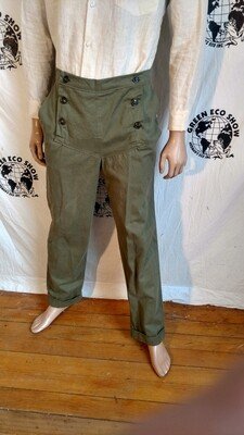 Olive Old World Double Fly Pants 34" cuffed
