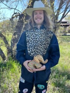 Cheetah Bib Denim Western Shirt L