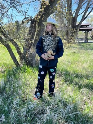 Cheetah Bib Denim Western Shirt L