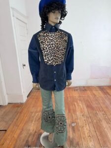 Cheetah Bib Denim Western Shirt L