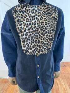 Cheetah Bib Denim Western Shirt L