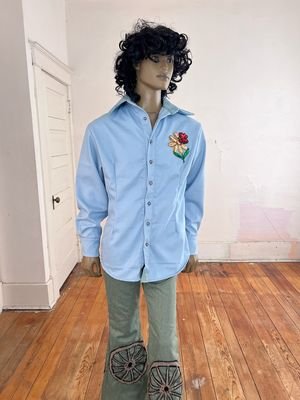 Blue Sequin Flower Shirt L