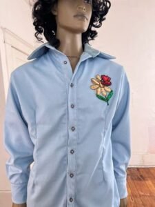 Blue Sequin Flower Shirt L