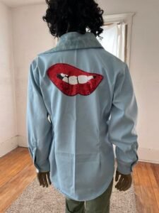 Blue Sequin Flower Shirt L