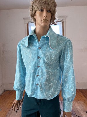 Mens Big Collar Shirt L by A Herman Blue