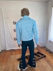 Mens Big Collar Shirt L by A Herman Blue