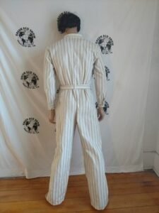 Mens Jumpsuit L Striped Tan belted