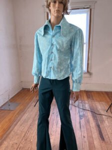 Mens Big Collar Shirt L by A Herman Blue