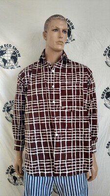 Mens Shirt Hermans Cotton M USA Brown White MCM 