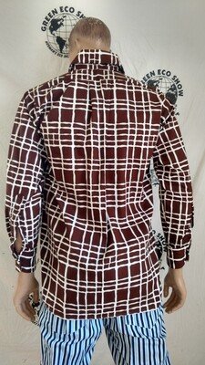 Mens Shirt Hermans Cotton M USA Brown White MCM 