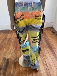 Mens Airbrushed Striped Fringe Pants  canvas 36 -37
