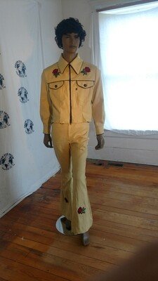 Mens Western Linen Suit Piped 42 zip up Moygashel
