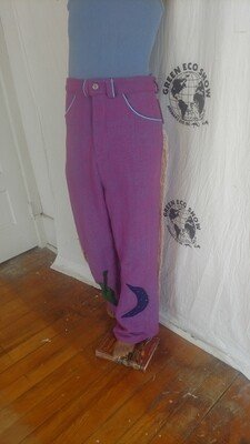 Mens Fringed Applique Guitar Purple Western Pants 30"