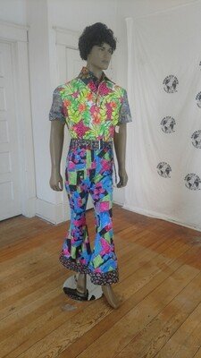 Mens Patchwork western Bells Jumpsuit  M