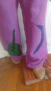 Mens Fringed Applique Guitar Purple Western Pants  30"