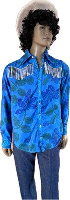 Mens Silk Rhinestone Fringe Western Shirt M