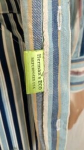 Mens Striped Denim Shirt L USA added stripe on the sleeves