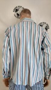 Mens Striped Denim Shirt L USA added stripe on the sleeves