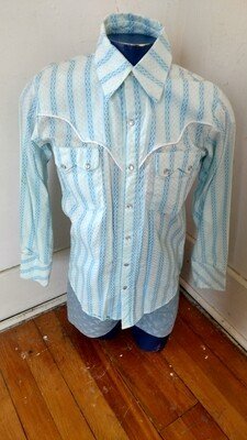 Mens Cowboy Shirt Piped Pearl Snaps M USA