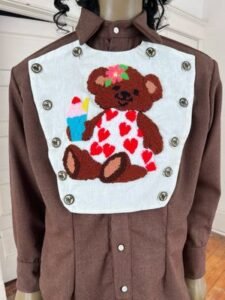 Teddy Bear Bib Western Shirt Hearts L Gaberdine