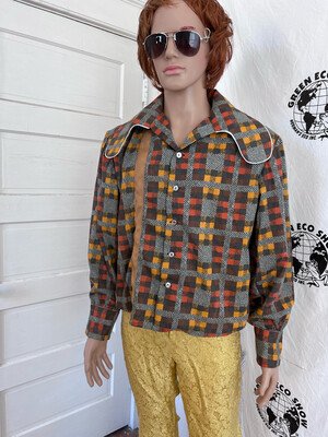 Men's Cowboy Big Collar Shirt L 