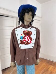 Teddy Bear Bib Western Shirt Hearts L Gaberdine