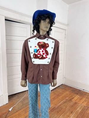 Teddy Bear Bib Western Shirt Hearts L Gaberdine