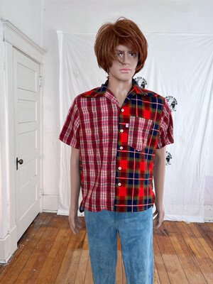 Men's Plaid Patchwork Shirt M 