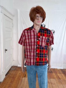 Men's Plaid Patchwork Shirt M