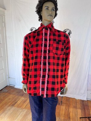 Mens Ruffled Buffalo Plaid Shirt xL