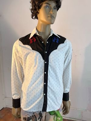 Mens Musical Note Cowboy Shirt M USA