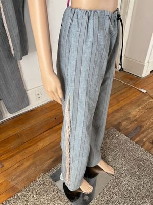 Striped Denim Rapper Western Pants S 