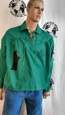 Mens Lace up Renaissance Shirt L Green  airbrushed Graphics