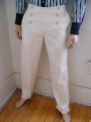 Mens  Wool Gaberdine White Double Fly Steampunk Pants  32 X 32