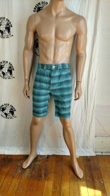 Mens Plaid Denim Shorts 32 